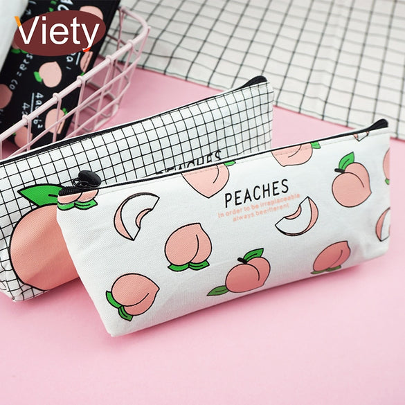 cute Fruit Peach pencil case school pencil cases for girl stationery canvas pencil bag estojo escolar school supplies