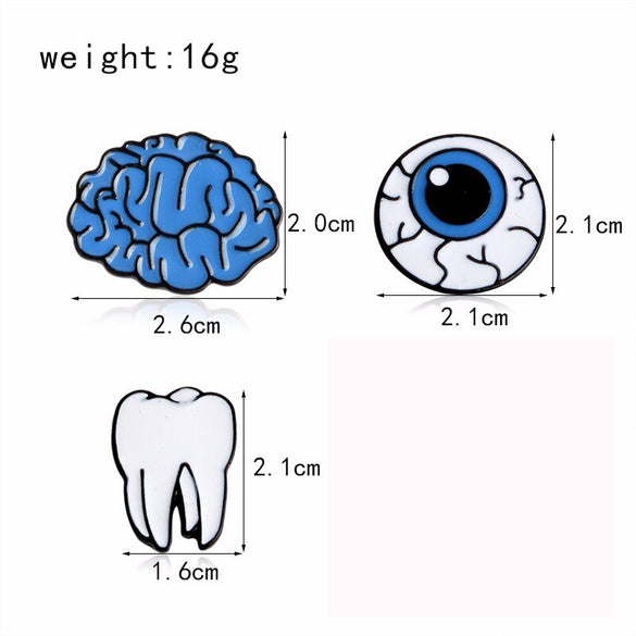 Tooth Eye Brain Cartoon Pins Hard enamel lapel pins Badges Brooches Backpack Jacket Accessories Jewelry Pins collection
