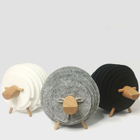 Sheep Shaped Felt Drink Coasters Creative Mugs Cups Mats 14pcs Set of Heat Insulation Pads Table Decor Housewarming Gift