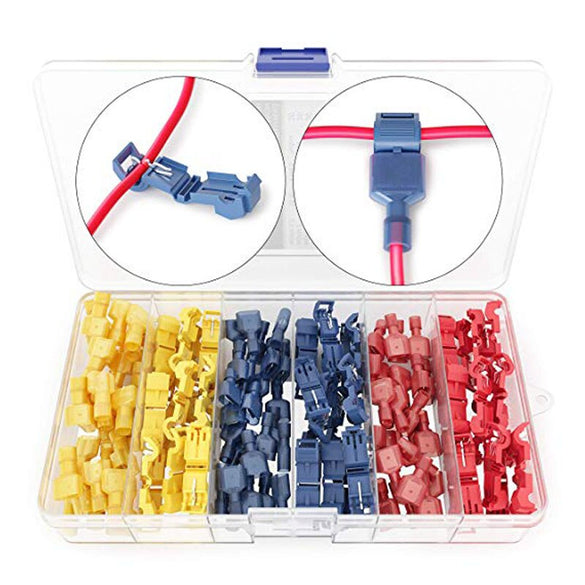 120 PCS T Tap Wire Cable Connectors Terminals Crimp Scotch Lock Quick Splice Electrical Insulated Male(Yellow, Red Blue)