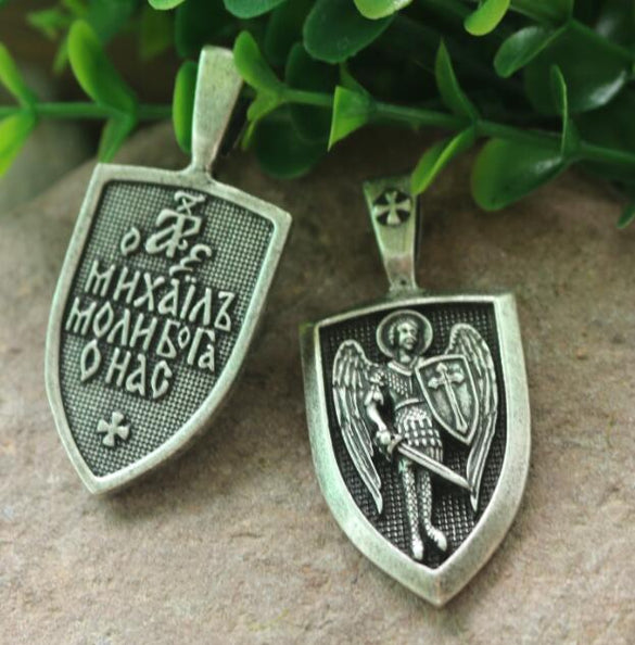 lanseis 1pcs dropshipping men necklace Archangel St.Michael Protect Me Saint Shield Protection Charm russian orhodox pendant