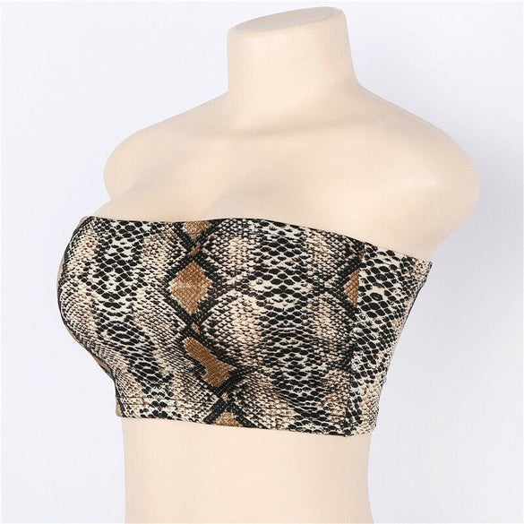 Sexy Crop Top Women Strapless Boob Tube Ladies Stretch Bandeau Bra Crop Tops 2019 Fashion Party Shirt Snake skin Printed