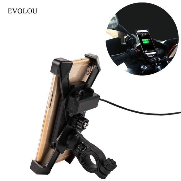 Motorcycle Phone Holder with USB Charger Holder for Samsung S9 S8 iphone 8 plus Smartphone Support for Moto Bicycle Phone Stand