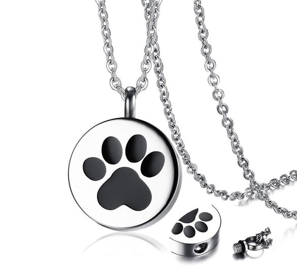 Paw Print Pet Urn Pendant Necklace for Men Women Stainless Steel Tone Ashes Holder Cremation Jewelry 20 inch