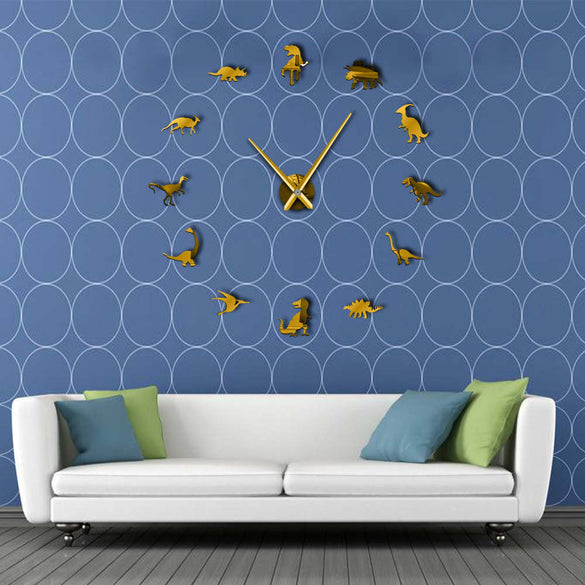 Jurassic Dinosaurs Wall Art T-Rex DIY Large Wall Clock Kids Room Decoration Giant Frameless Wall Clock Dino Modern Clock Watch