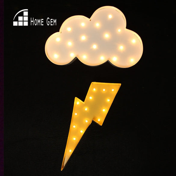 White metal Cloud lightning ray LED Marquee Sign LIGHT UP  Vintage night light  wall lamps  Indoor Deration