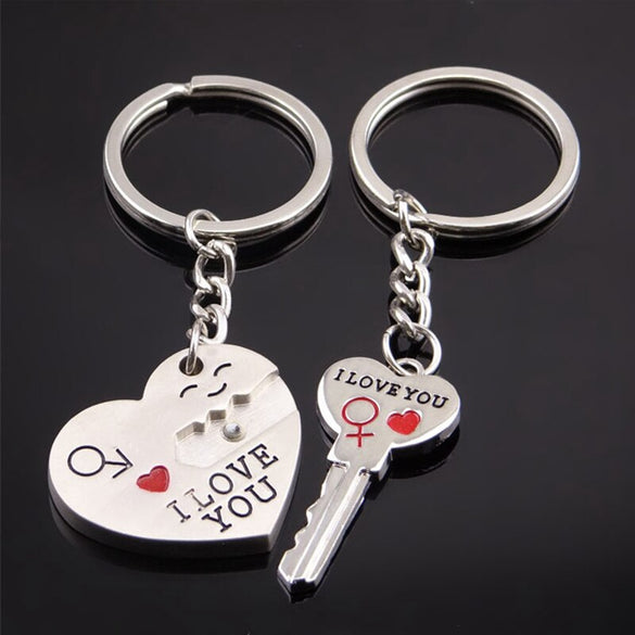New Lovers Key Chain Alloy Metal Oil Dripping I Love You Letter Heart Key Shape Split Key Buckle Jewelry Fashion Gifts