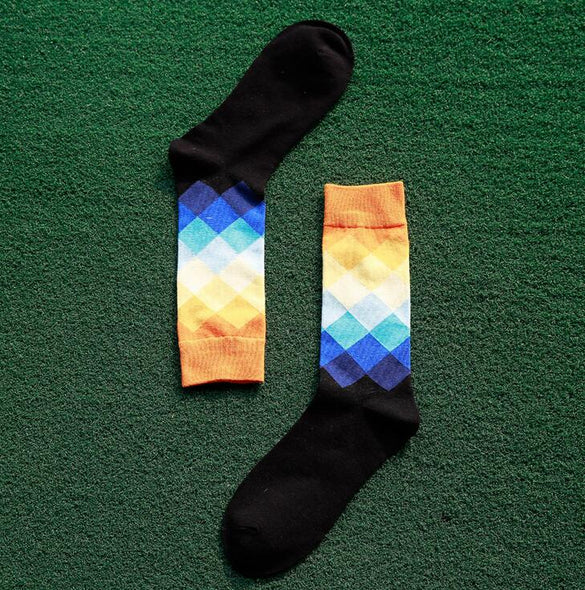 Men's socks British Style Plaid calcetines Gradient Color brand Business elite long cotton socks for Happy men wholesale socks