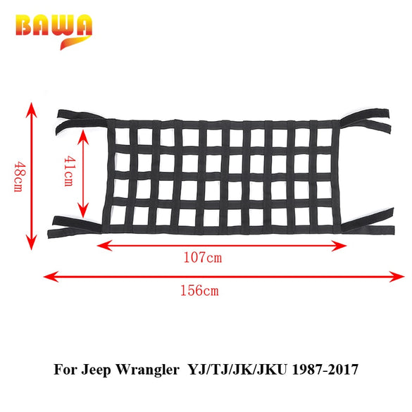 BAWA Car Auto Roof Storage Net Sunshafe for Jeep Wrangler YJ TJ JK JKU JL JLU 1987-2019 Multifunction Mesh Cargo Net
