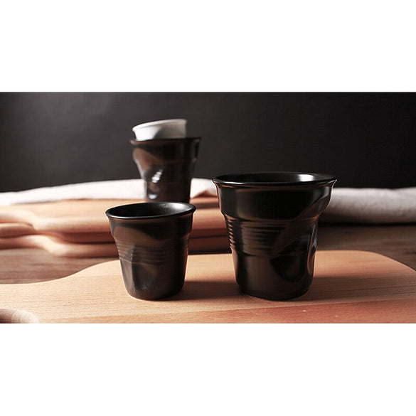 High Quality Ceramic Brief Porcelain Coffee Mugs Black Matt White European Style Breakfast Milk Tea Cup Origami Cups Drinkware
