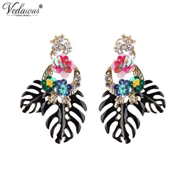 Vedawas New arrival Enamel Leaf Earrings For Women Cute Flowers Statement Big Earrings 2018 Hot Sale ZA Jewelry wholesale xg1385