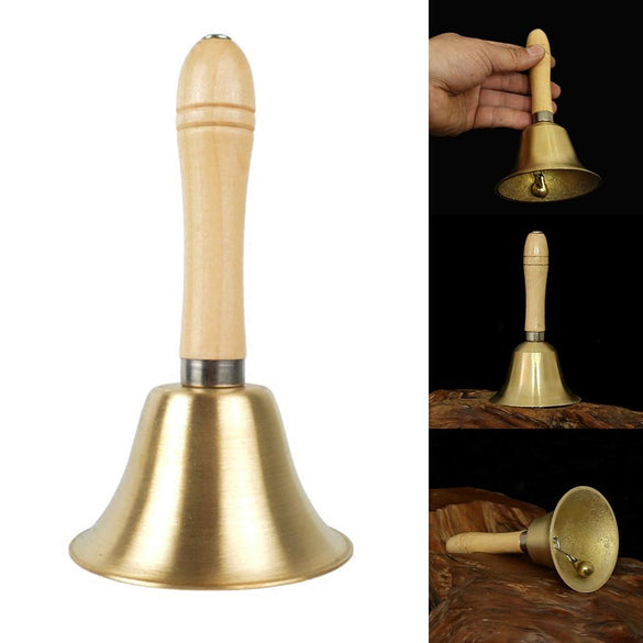 Solid Brass Wooden Handle School Reception Dinner Wood Hotel Hand Bell Christmas Christmas Decorations For Home Decoration Noel