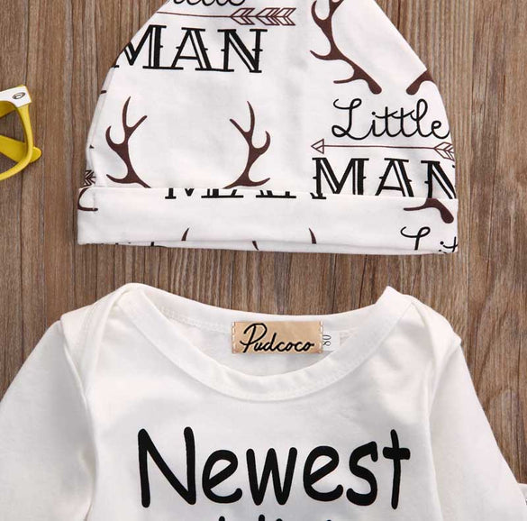 New Fasihon Newborn Infant Baby Boy Clothes Set Long Sleeve O-Neck Romper Tops Pant Hat Outfits Set NEW