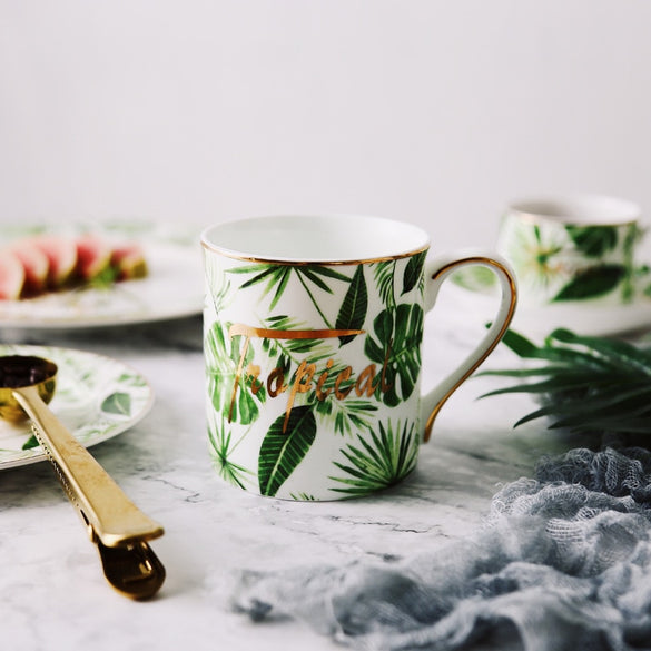 Best Golden Strokes Green Plat New Design Porcelain Coffee Latte Mug Printing Teacup Ceramic Tea Cup Bone China Water Drinkware
