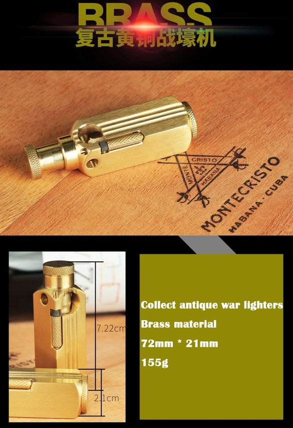 Handmade brass classical oil lighter Men cigarette gasoline briquet Gift  72mm*21mm 155g