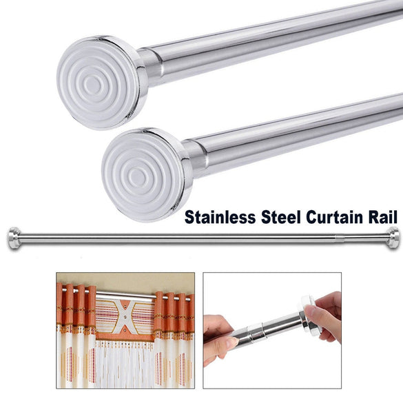 LUOEM 85CM to 150CM Adjustable Stainless Steel Spring Tension Rod Rail for Clothes / Towels / Curtains (Silver)