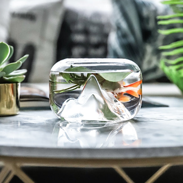 Creative Transparent Glass Fish Bowl Snow Mountain Fish Tanks Desktop Micro Landscape Fish Jar Aquariums Pet Supplies Home Decor