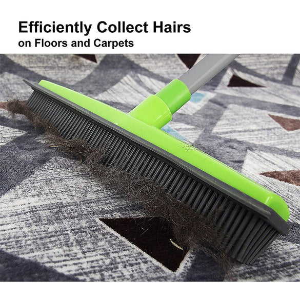 Long Push Rubber Broom  Bristles Sweeper Squeegee Scratch Free Bristle Broom for Pet Cat Dog Hair Carpet Hardwood Windows Clean