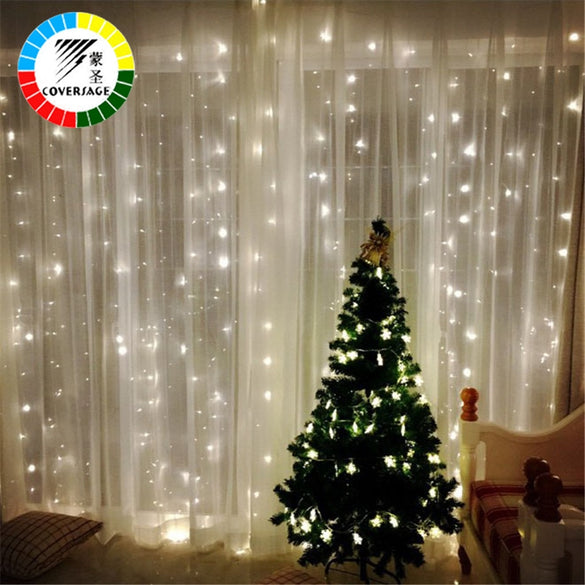 Coversage Christmas Led Lights Curtain Garland 3X3M LED String Fairy Decorative Outdoor Indoor Home Wedding Decoration Net Light