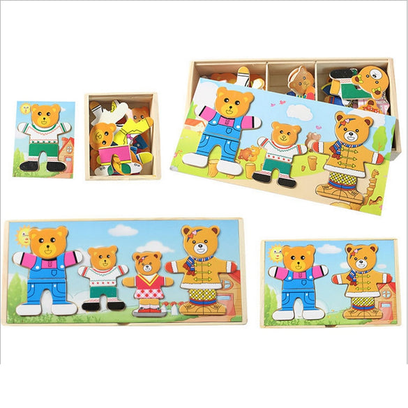 4 Kinds Baby Wooden Toys Wooden Dress Up Bear Dressing Jigsaw Puzzle Kids Dress Changing Educational Montessori Toys Child Gift
