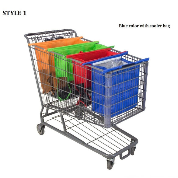 Cart Trolley Supermarket Shopping Bag Grocery Grab Shopping Bags Foldable Tote Eco-friendly Reusable Supermarket Bags 4pcs/set