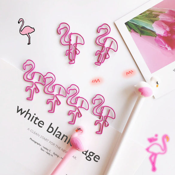 12Pcs/lot Beautiful Flamingo Bookmark Planner Paper Clip Metal Material Bookmarks for Book Stationery School Office Supplies