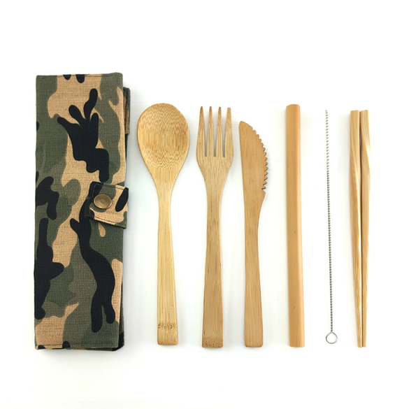 Bamboo Cutlery Set Travel Cutlery Set Eco Friendly Flatware Set Knife, Fork, Spoon and Straw Wooden Cutlery Set Camping Cutlery