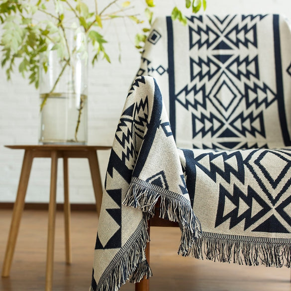 Blankets Bohemian Geometric Pattern Thread Blanket Sofa Decorative Throws Blanket on Sofa/Bed/Plane Knit Blanket with Tassel