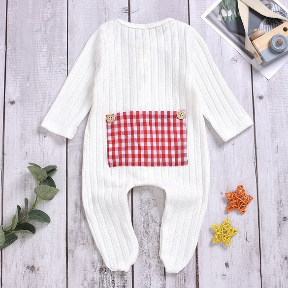 Winter infant baby clothing New born Baby Boys Girls clothes Jumpsuit Solid Sweater Splice Plaid Warm Bind Feet Romper Clothes