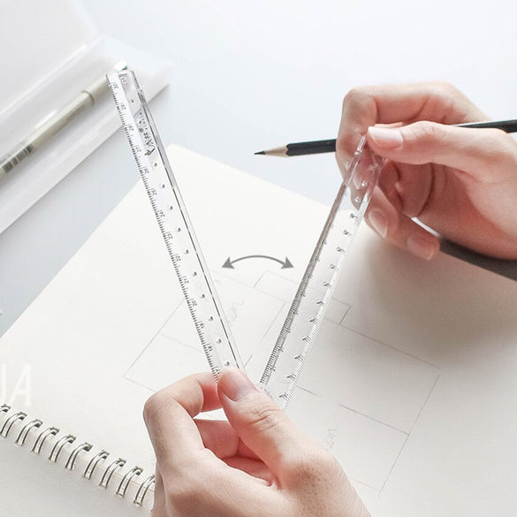 15-30cm Acrylic Transparent Folding Ruler Students Stationery Drawing Measuring Tools Straight Rulers With Small Protractor HOT