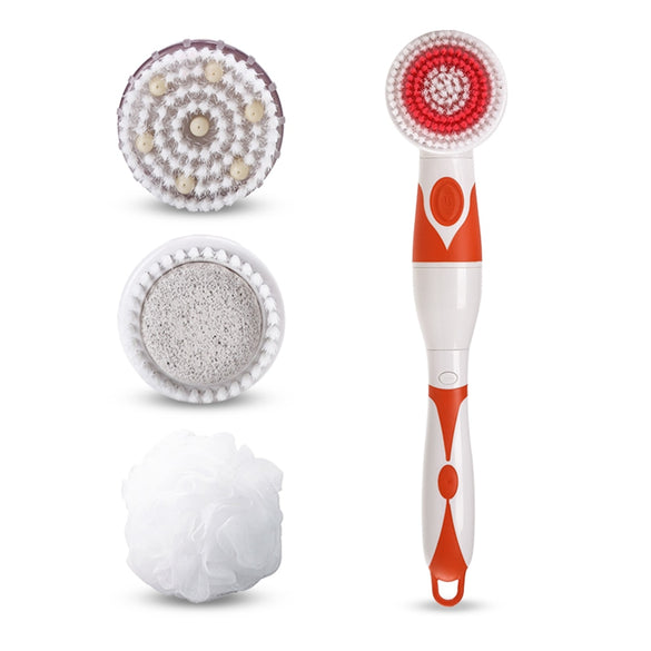Interchangeable Electric Bath Brush Massager Back-Rubbing Brush Long Handle Spinning Body Cleaning Spa Massage Shower Brush Sets