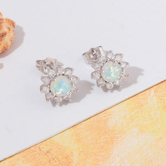 CiNily Sunflowers Opal Stud Earrings Silver Plated Fashion Jewelry Earring for Girl Jewelry Summer Daisy Opal Earring Gift