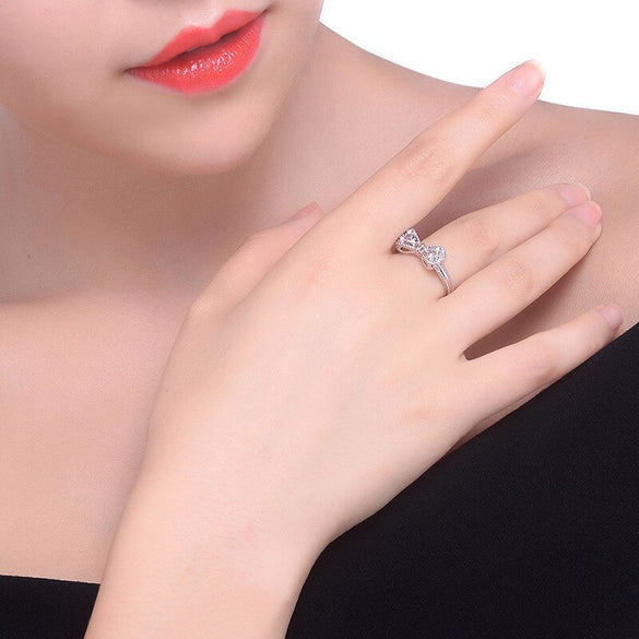Bow Knot AAA Cubic Zirconia Anniversary Wedding Ring For Women solid 925 sterling silver Jewelry For Girl Party Friend Gift