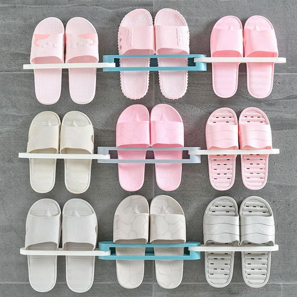 Adjustable Space-saving Wall-mounted Slipper Shoes Rack Support Slot No-punch Bathroom Shower Shelf Cabinet Stand Holder