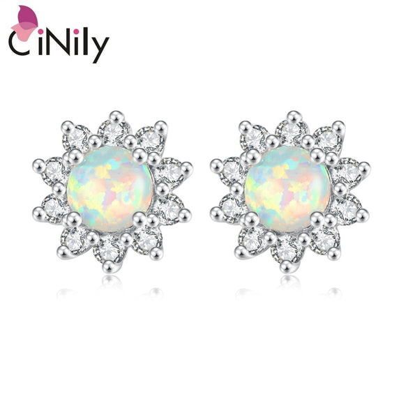 CiNily Sunflowers Opal Stud Earrings Silver Plated Fashion Jewelry Earring for Girl Jewelry Summer Daisy Opal Earring Gift