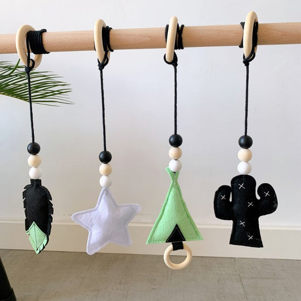 4Pcs/set Solid Wood Fitness Rack Pendant Children Room Decoration Infants Baby Gym Toy Hanging Ornaments