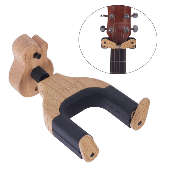 Wall Mount Guitar Hanger Hook Acoustic Guitar Holder Keeper Auto Lock with Guitar Shape Solid Wood Base for Electric Guitar Bass