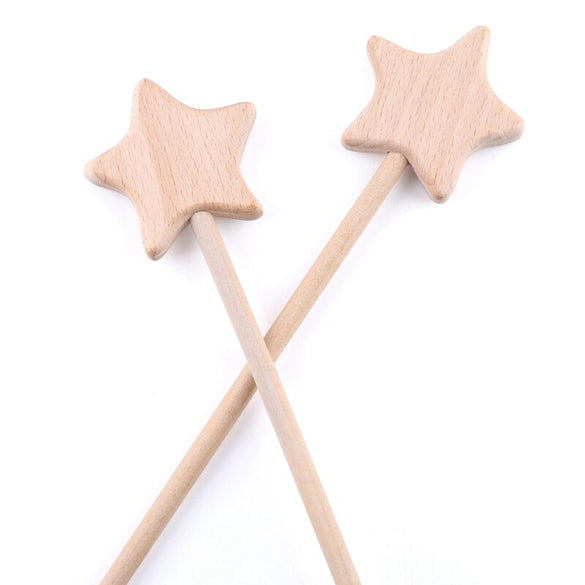 2PC Beech Wooden Star Blocks Moon Toys Custom logo DIY Baby Magic Sticks Rodent Waldorf Rodent Toy Play Gym Toys For Kids Goods
