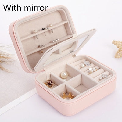 Fashion Women's Mini Jewelry Box Travel Makeup Organizer Faux Leather Casket  With Zipper Cheap Classic Style Jewellery Case