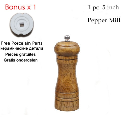 HIKUUI Classical Oak Wood Pepper Spice Mill Grinder Set Handheld Seasoning Mills Grinder Ceramic Grinding Core BBQ Tools Set