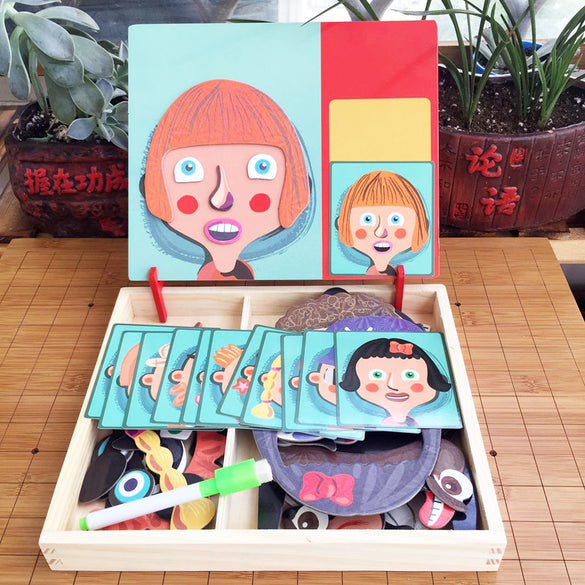 Early Education Magnetic Puzzle Cognitive Pairing Beneficial Intelligence Magnetic Paste Face Features Wooden Toys