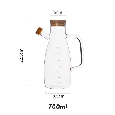 Transparent Glass Oil Bottle with Handle Scale Heat-resistant Lecythus Kitchen Tools Soy Vinegar Sauce Container