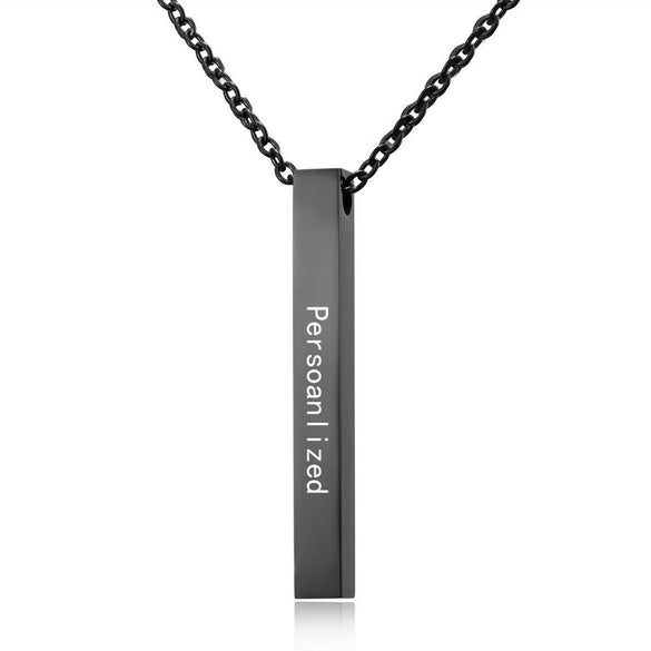 Rinhoo Four Sides Engraving Personalized Square Bar Custom Name Necklace Stainless Steel Pendant For Women/Men Birthday Gift