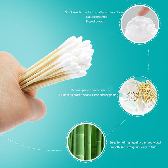 100/200/300pcs New Head Cotton Swab Bamboo Cotton Swab Wood Sticks Disposable Buds Cotton Nose Ears Cleaning Tool