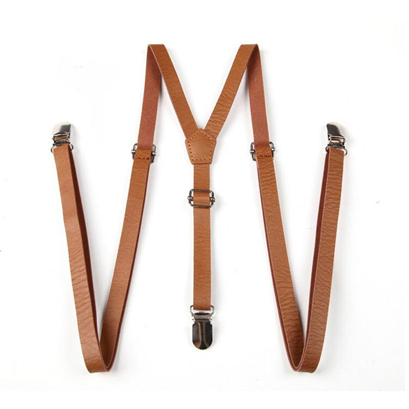 Adult Suspenders Faux Leather Suspender Men Y-Shape Braces Adjustable Clip-On Belt Slim Suspender Pants Jeans Braces (Brown)