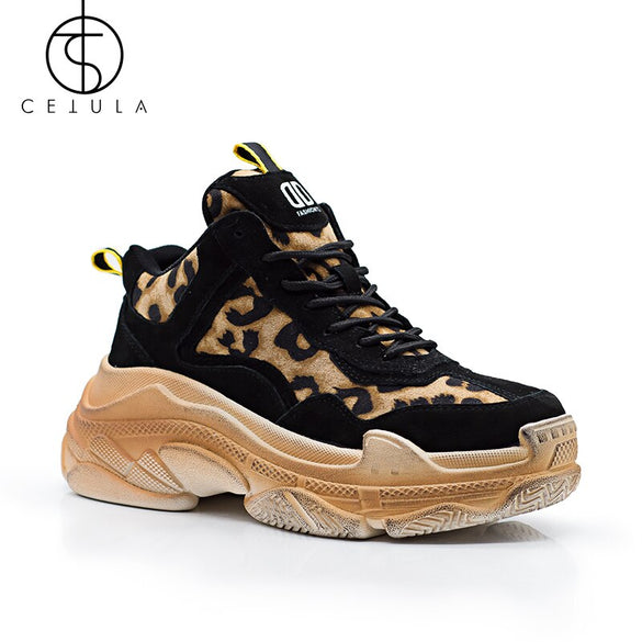 Cetula Women Sneakers Shoes Handcrafted Lace-up Urban Walk Series  Leopard Print Atheletic Sneakers\Shoes Oversize Retro Outsole
