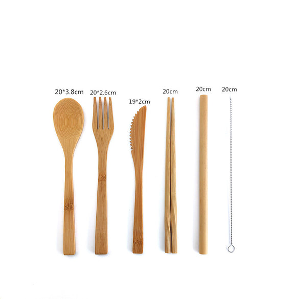 Bamboo Cutlery Set Travel Cutlery Set Eco Friendly Flatware Set Knife, Fork, Spoon and Straw Wooden Cutlery Set Camping Cutlery