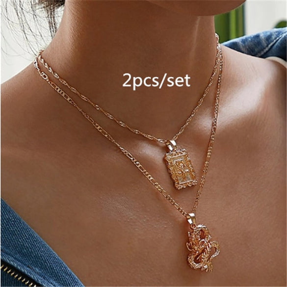 New Fashion Dragon Pendant Necklaces For Women Men Gold Color Vintage Rose Choker Necklace Mascot Ornaments Jewelry Gift