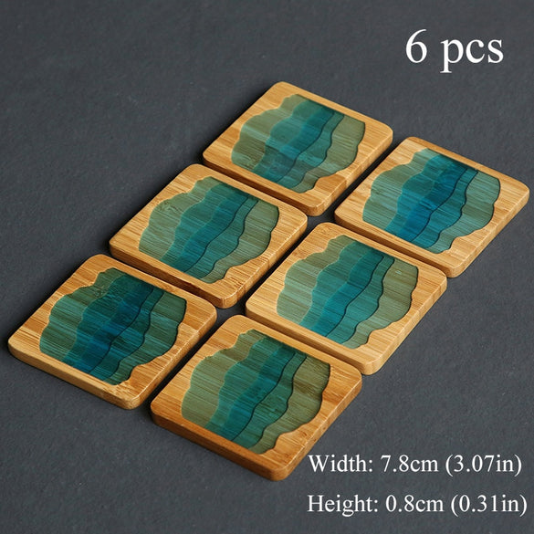 6pcs/lot Natural Coaster Resin Cup Mat Placemat Heat-resistant Tea Coffee Mug Drink Pad Wooden Round Kitchen Decoration Durable