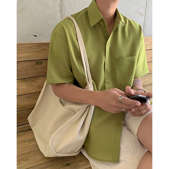 EWQ / men's wear summer solid color short sleeve shirt 2020 new loose Korean fashion handsome casual linen top streetwear 9Y2236